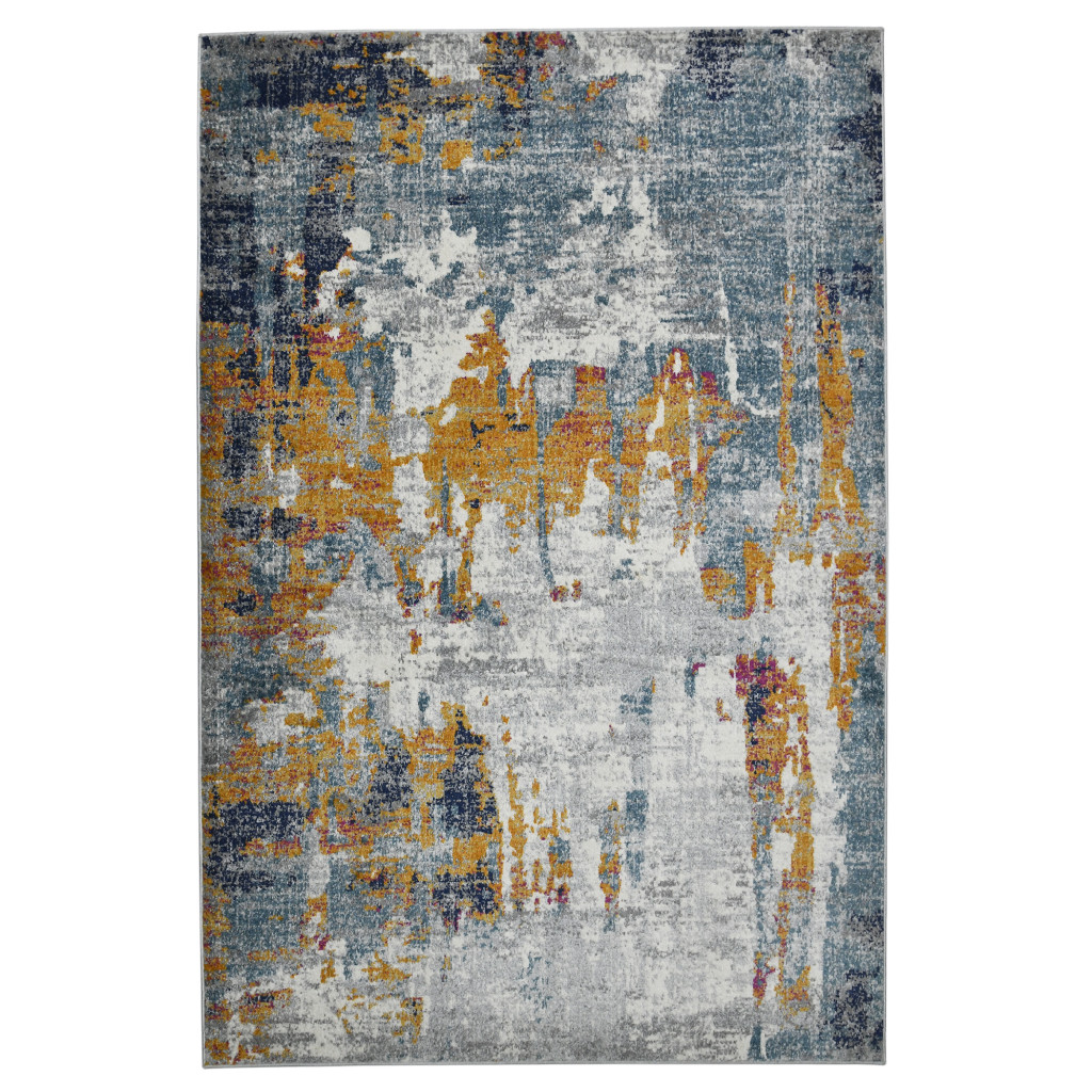 5' x 7' Blue and Orange Abstract Power Loom Area Rug-531572-1