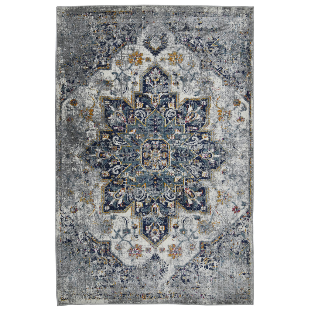 2 x 3 gray Medallion Power Loom Area Rug