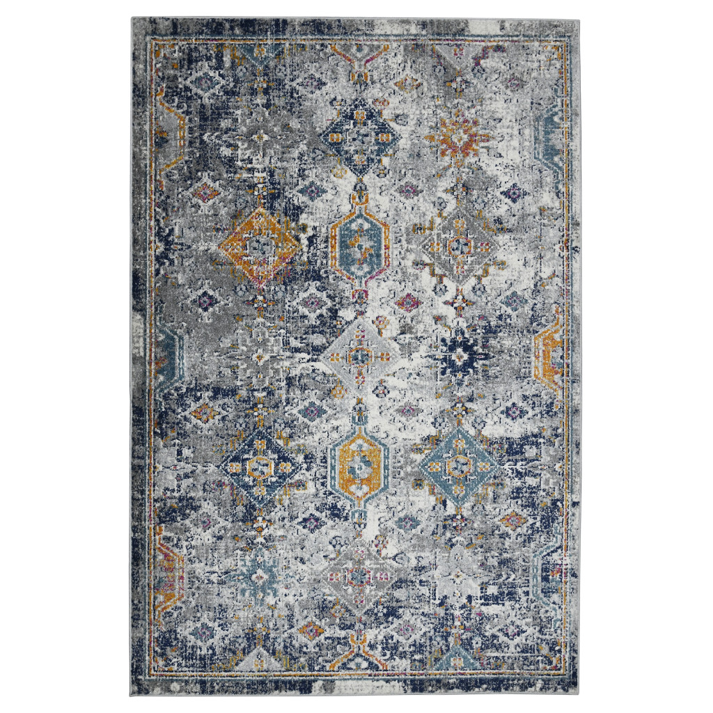 8 Blue and Orange geometric Power Loom Runner Rug