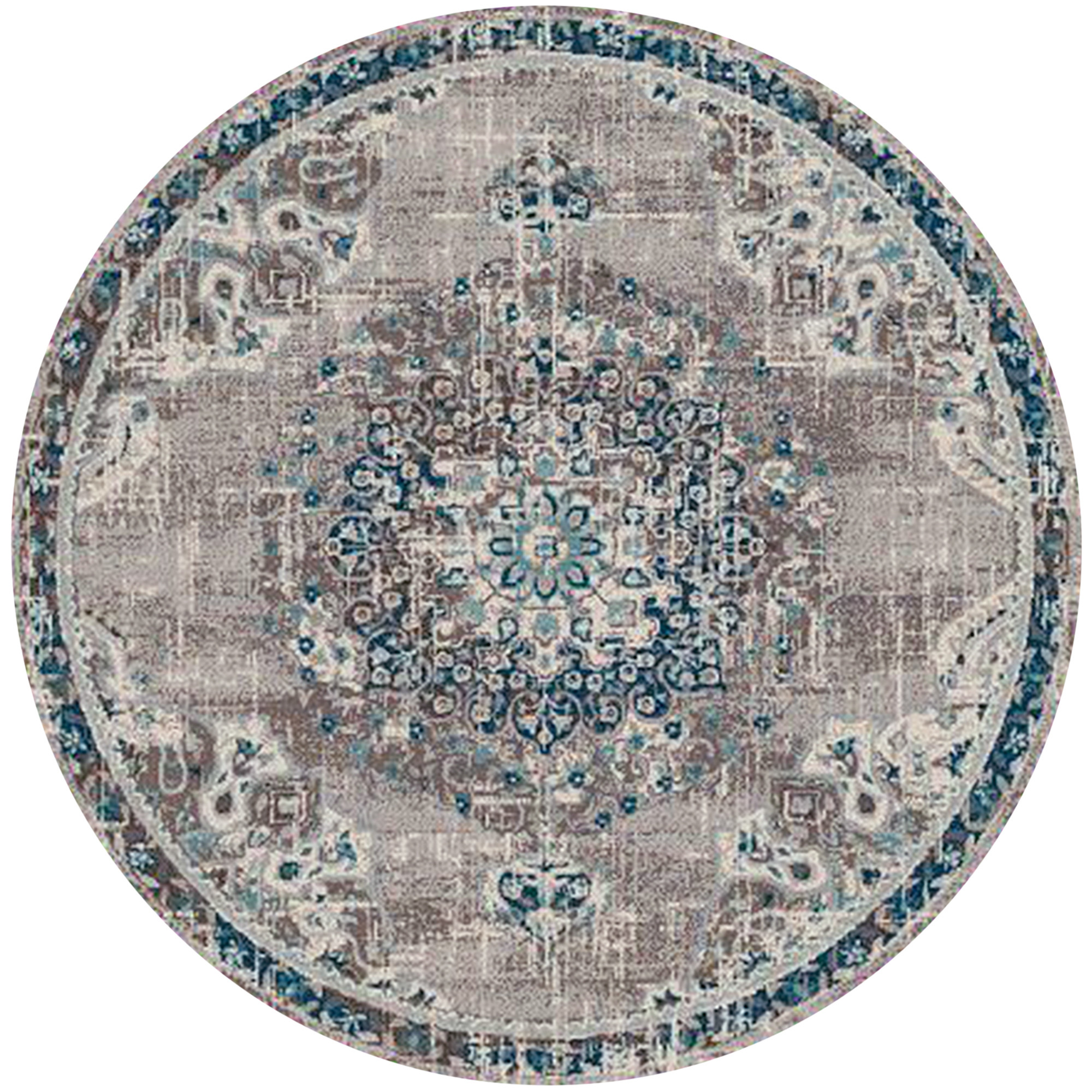 7 Teal Blue Round Medallion Power Loom Area Rug