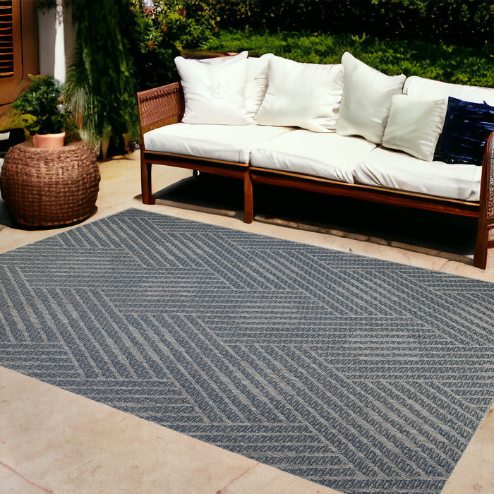 8' x 10' Gray and Blue Geometric Stain Resistant Indoor Outdoor Area Rug-531606-1