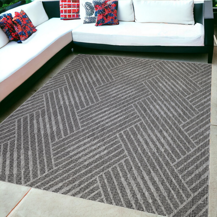 5' x 8' Gray and Blue Geometric Stain Resistant Indoor Outdoor Area Rug-531616-1
