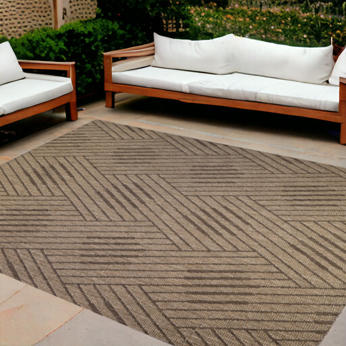 9' x 12' Beige Geometric Stain Resistant Indoor Outdoor Area Rug-531621-1