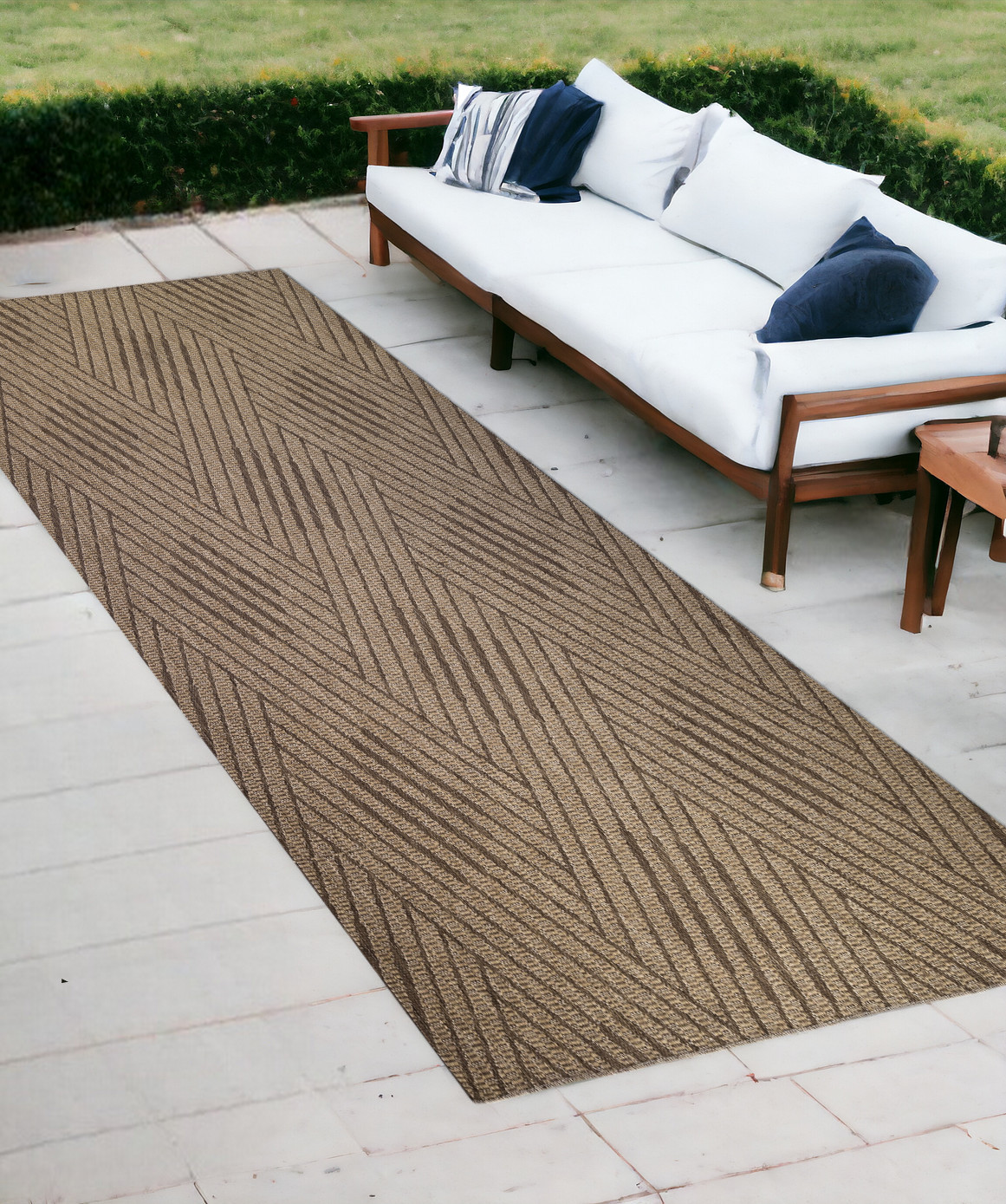 8' Runner Beige Geometric Stain Resistant Indoor Outdoor Runner Rug-531622-1