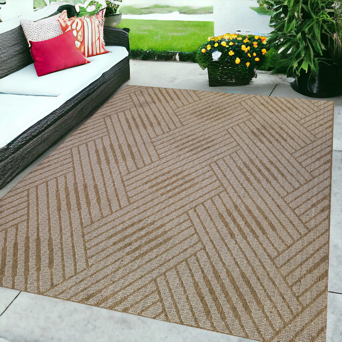 5' x 8' Beige Geometric Stain Resistant Indoor Outdoor Area Rug-531630-1