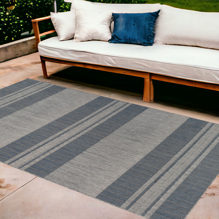 9' x 12' Blue and Gray Striped Stain Resistant Indoor Outdoor Area Rug-531642-1
