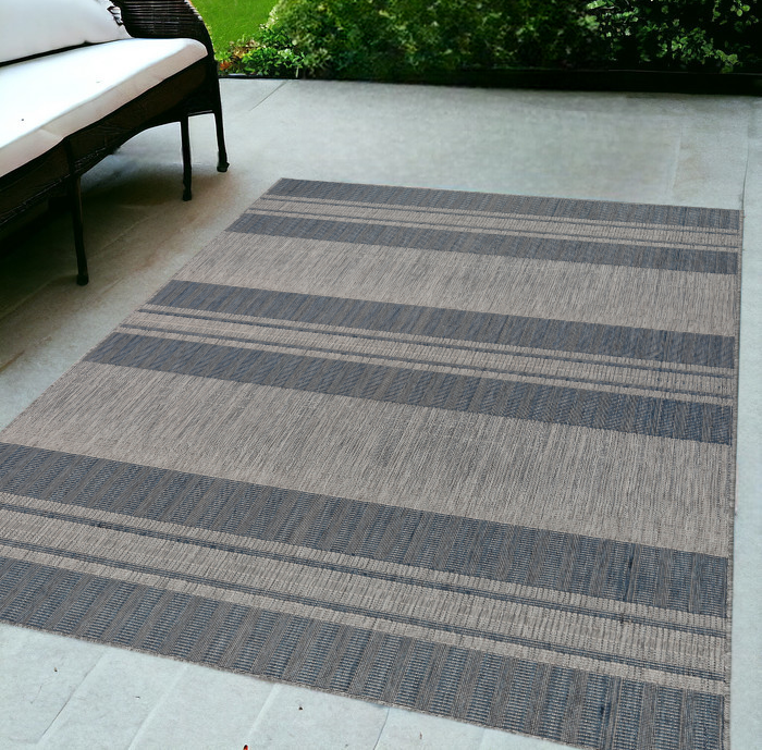 5' x 8' Blue and Gray Striped Stain Resistant Indoor Outdoor Area Rug-531644-1