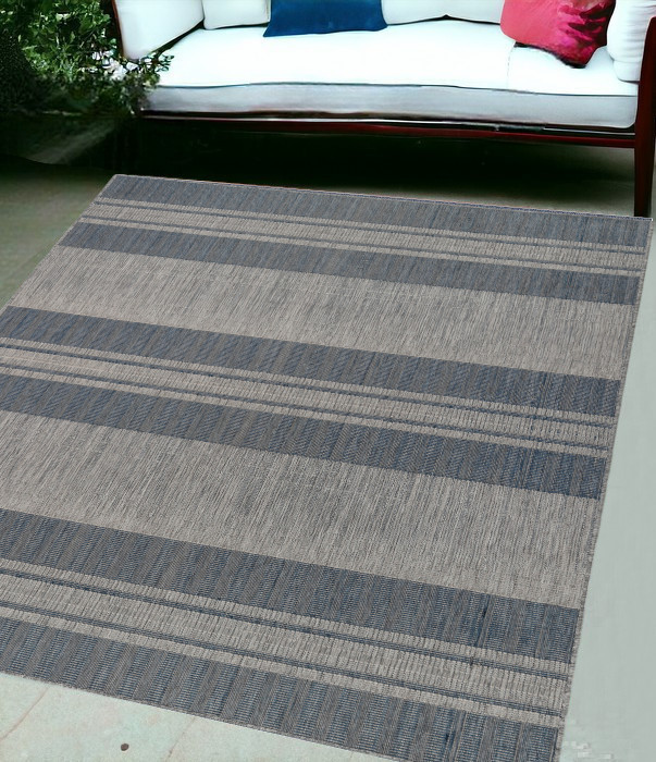 6' x 9' Blue and Gray Striped Stain Resistant Indoor Outdoor Area Rug-531645-1
