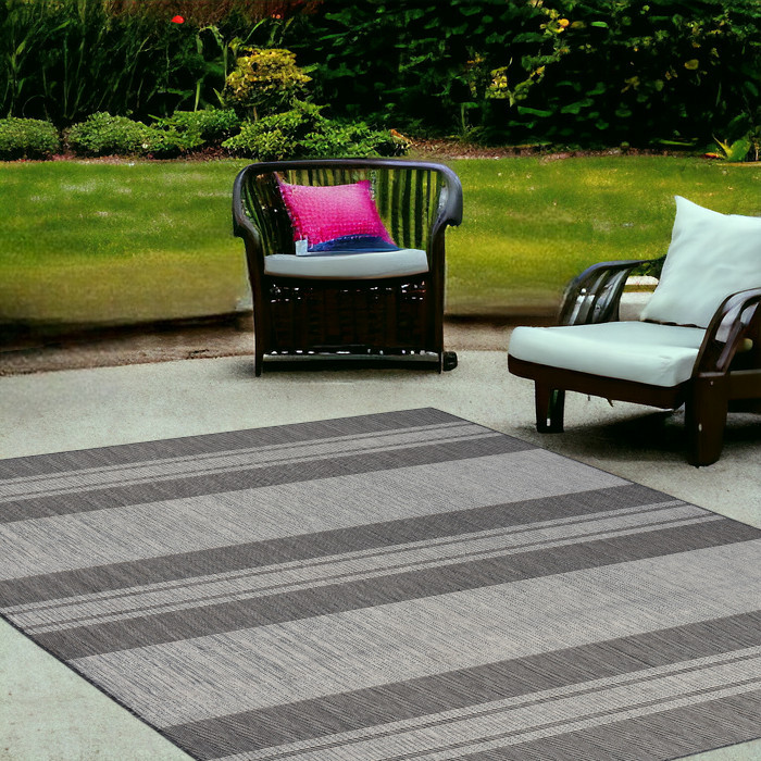 4' x 6' Blue and Gray Striped Stain Resistant Indoor Outdoor Area Rug-531647-1