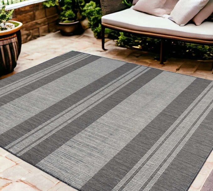 8' x 10' Blue and Gray Striped Stain Resistant Indoor Outdoor Area Rug-531648-1