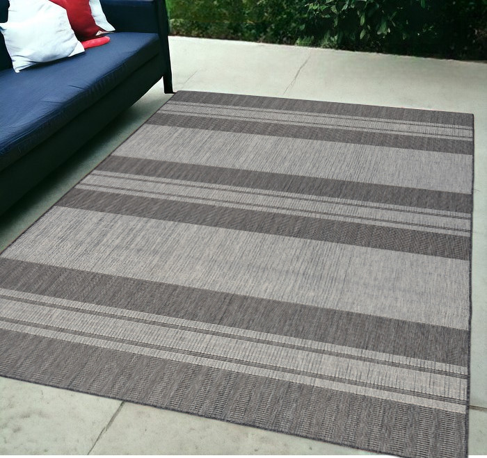 5' x 8' Blue and Gray Striped Stain Resistant Indoor Outdoor Area Rug-531651-1