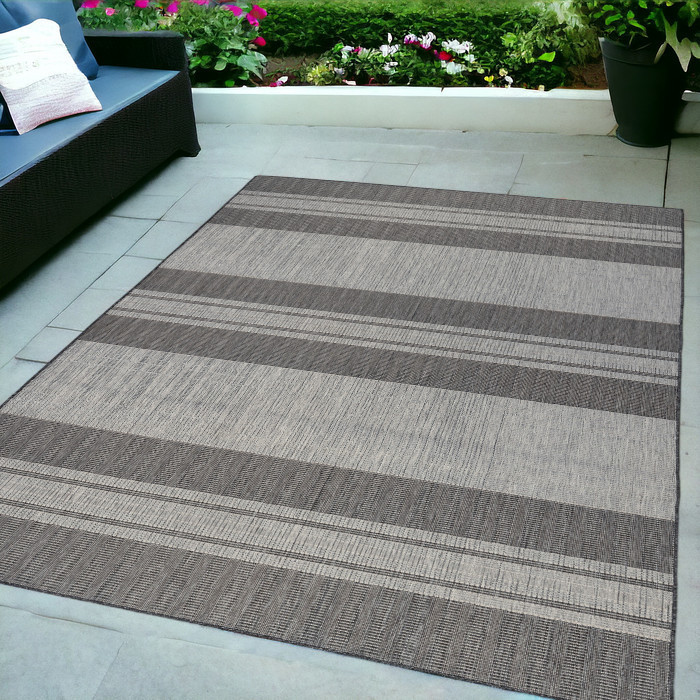 6' x 9' Blue and Gray Striped Stain Resistant Indoor Outdoor Area Rug-531652-1