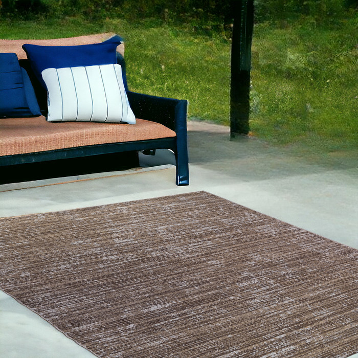 4' x 6' Brown and Ivory Striped Stain Resistant Indoor Outdoor Area Rug-531654-1