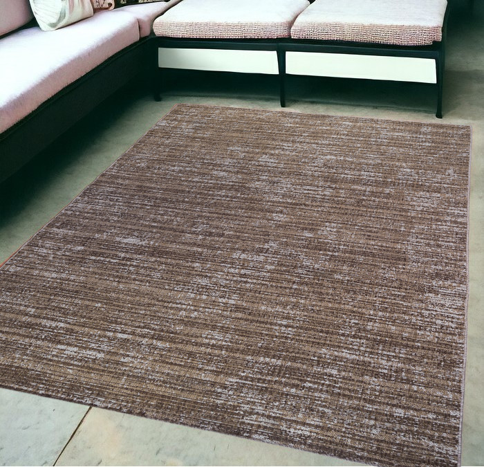 5' x 8' Brown and Ivory Striped Stain Resistant Indoor Outdoor Area Rug-531658-1