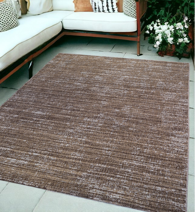 6' x 9' Brown and Ivory Striped Stain Resistant Indoor Outdoor Area Rug-531659-1