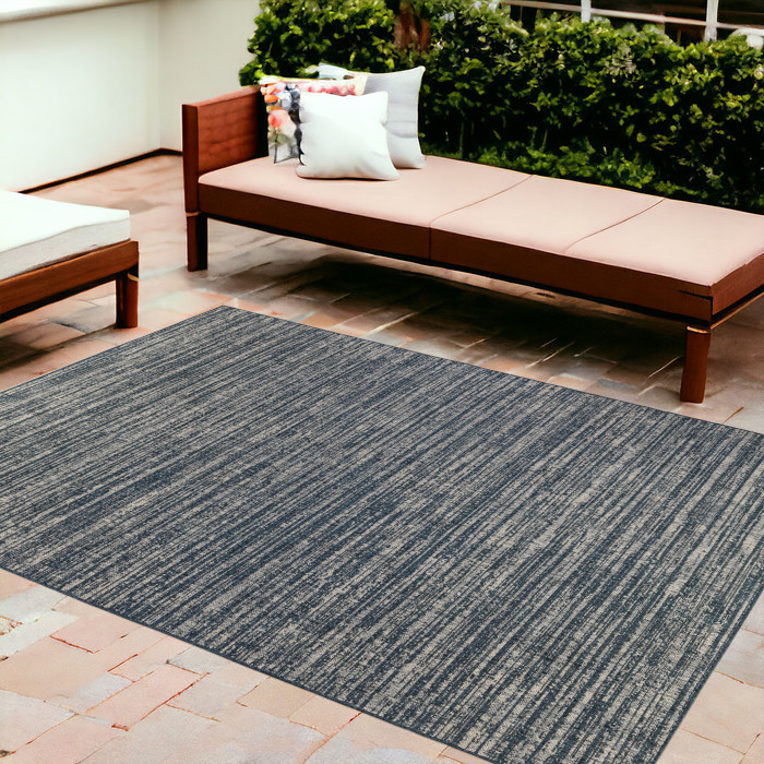 9' x 12' Gray and Blue Striped Stain Resistant Indoor Outdoor Area Rug-531663-1