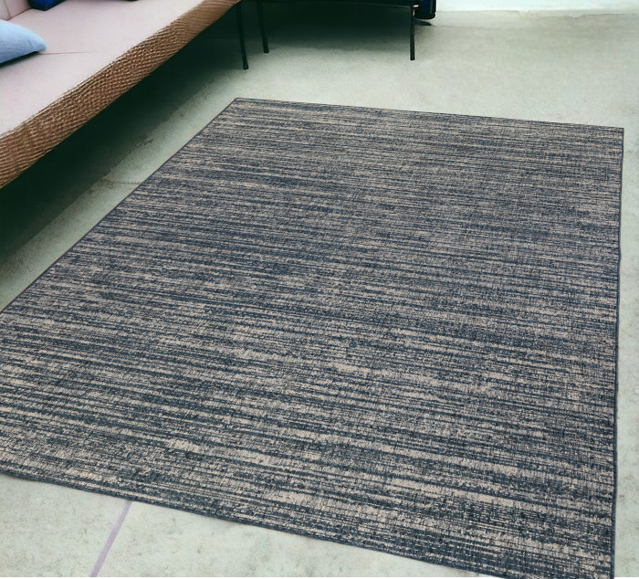 5' x 8' Gray and Blue Striped Stain Resistant Indoor Outdoor Area Rug-531665-1