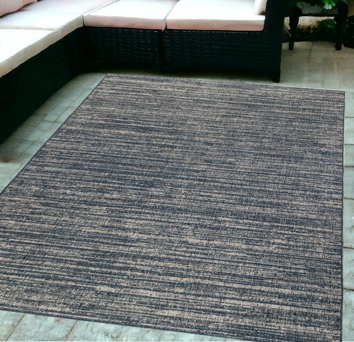 6' x 9' Gray and Blue Striped Stain Resistant Indoor Outdoor Area Rug-531666-1