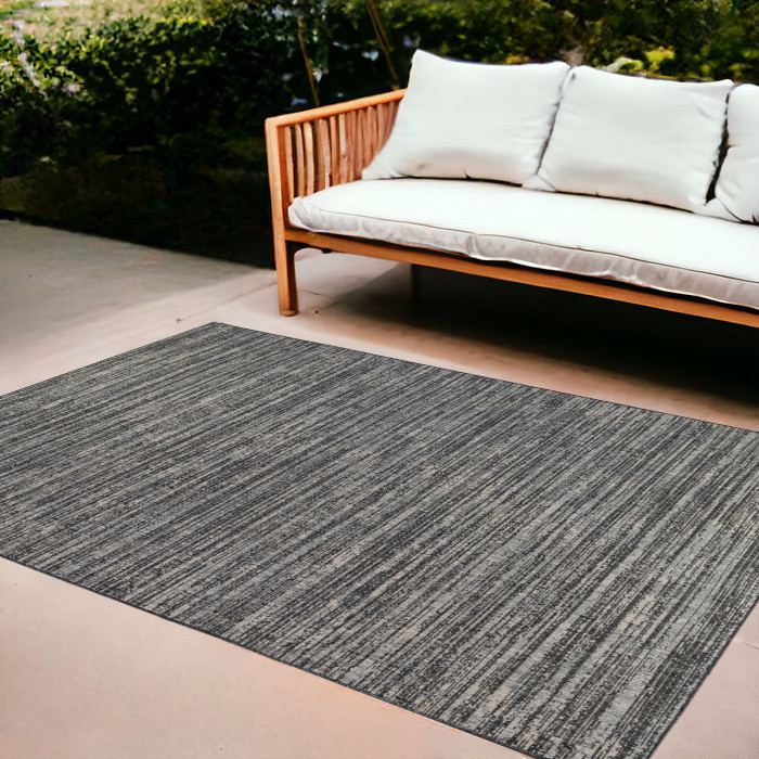 8' x 10' Brown and Ivory Striped Stain Resistant Indoor Outdoor Area Rug-531669-1