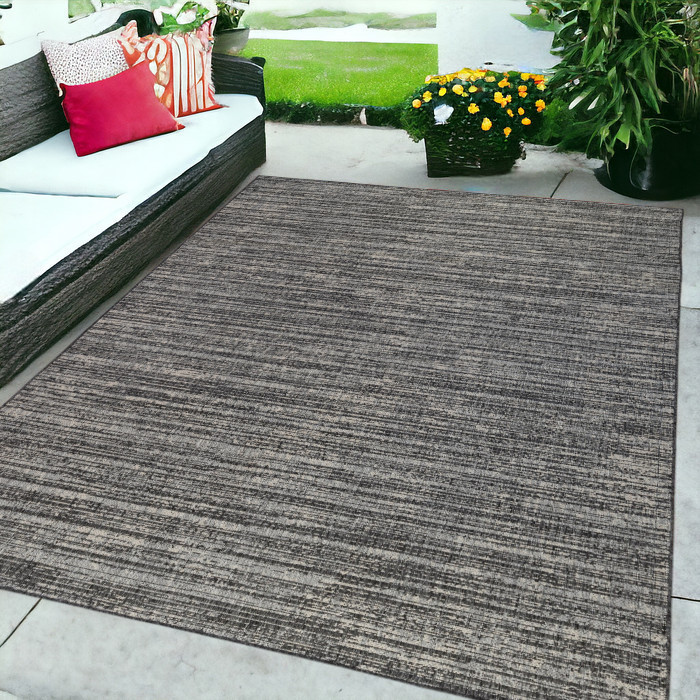 6' x 9' Brown and Ivory Striped Stain Resistant Indoor Outdoor Area Rug-531673-1