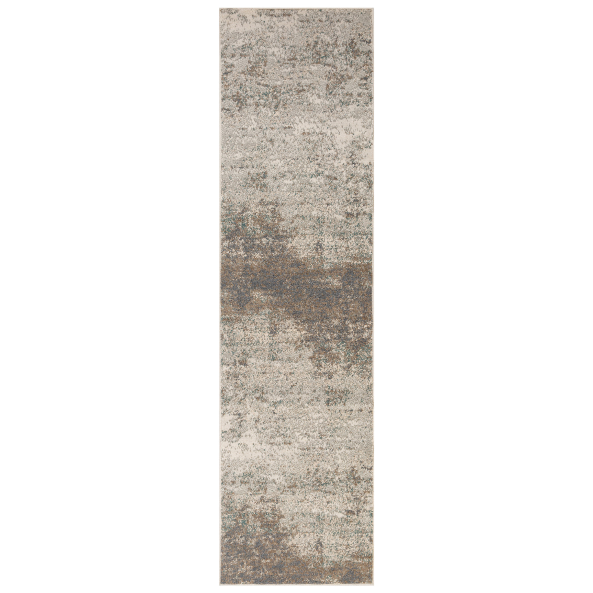 10' Gray Abstract Power Loom Runner Rug-531676-1