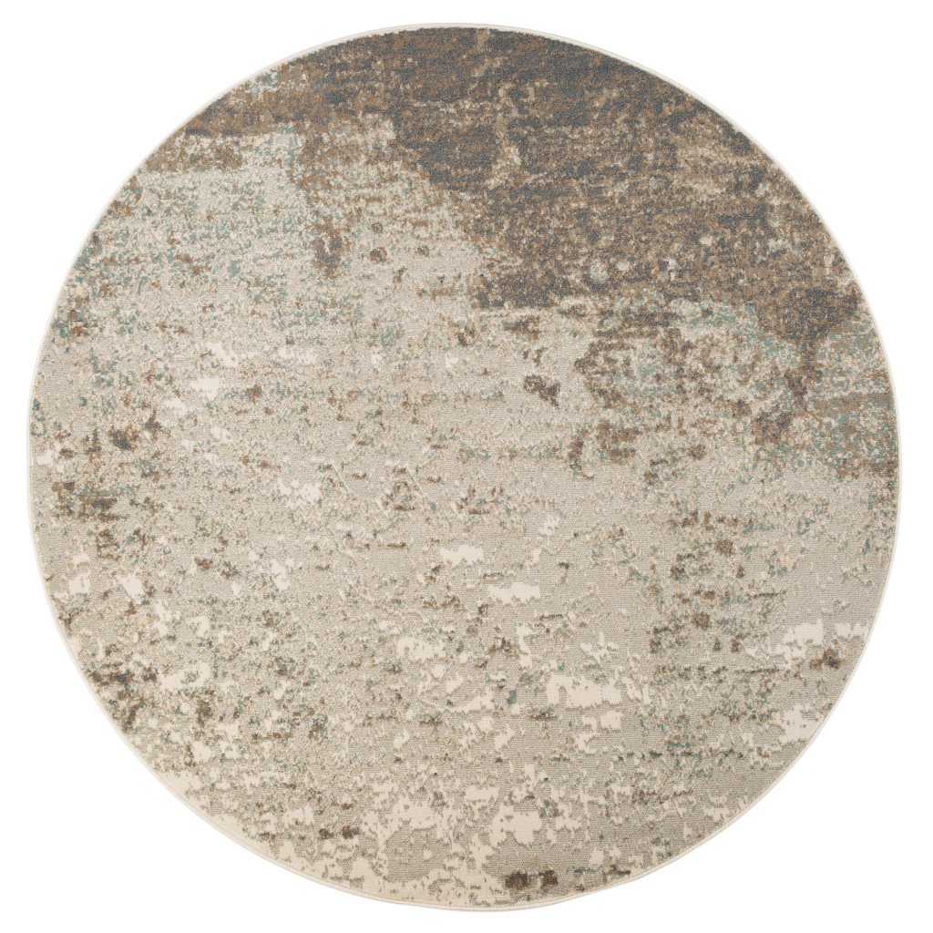8 gray Round Abstract Power Loom Area Rug