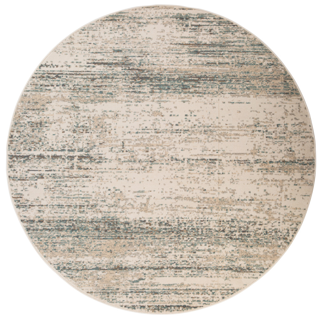 8' Ivory Round Striped Power Loom Area Rug-531688-1