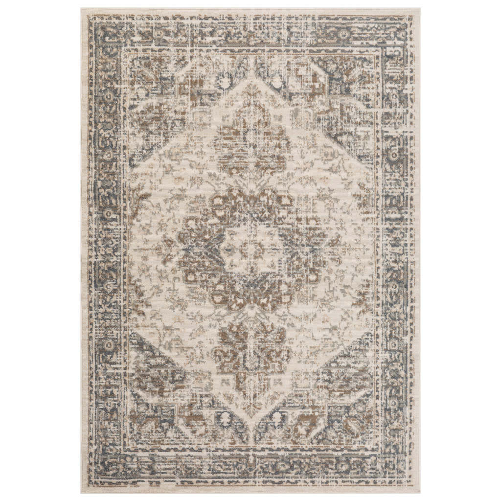 8' Beige Round Medallion Power Loom Area Rug-531696-1