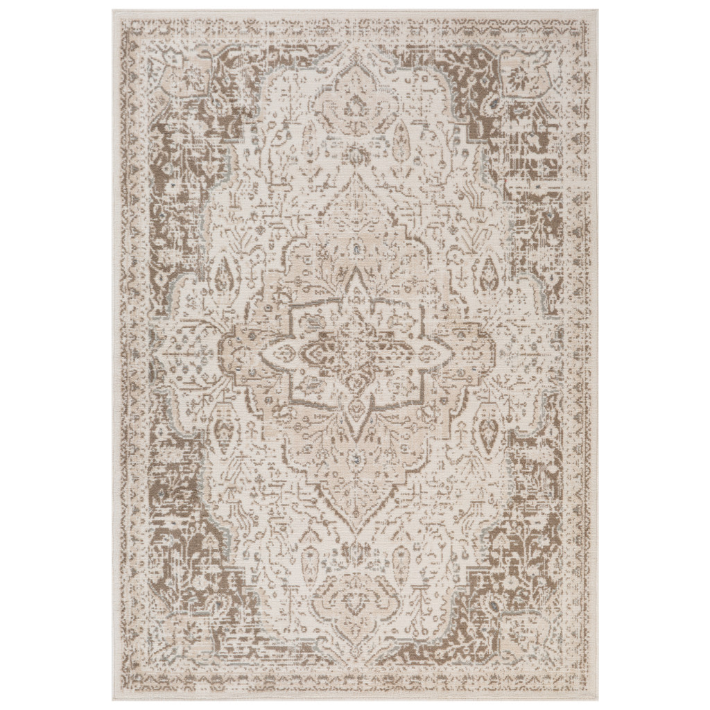 8' Cream Round Medallion Power Loom Area Rug-531704-1