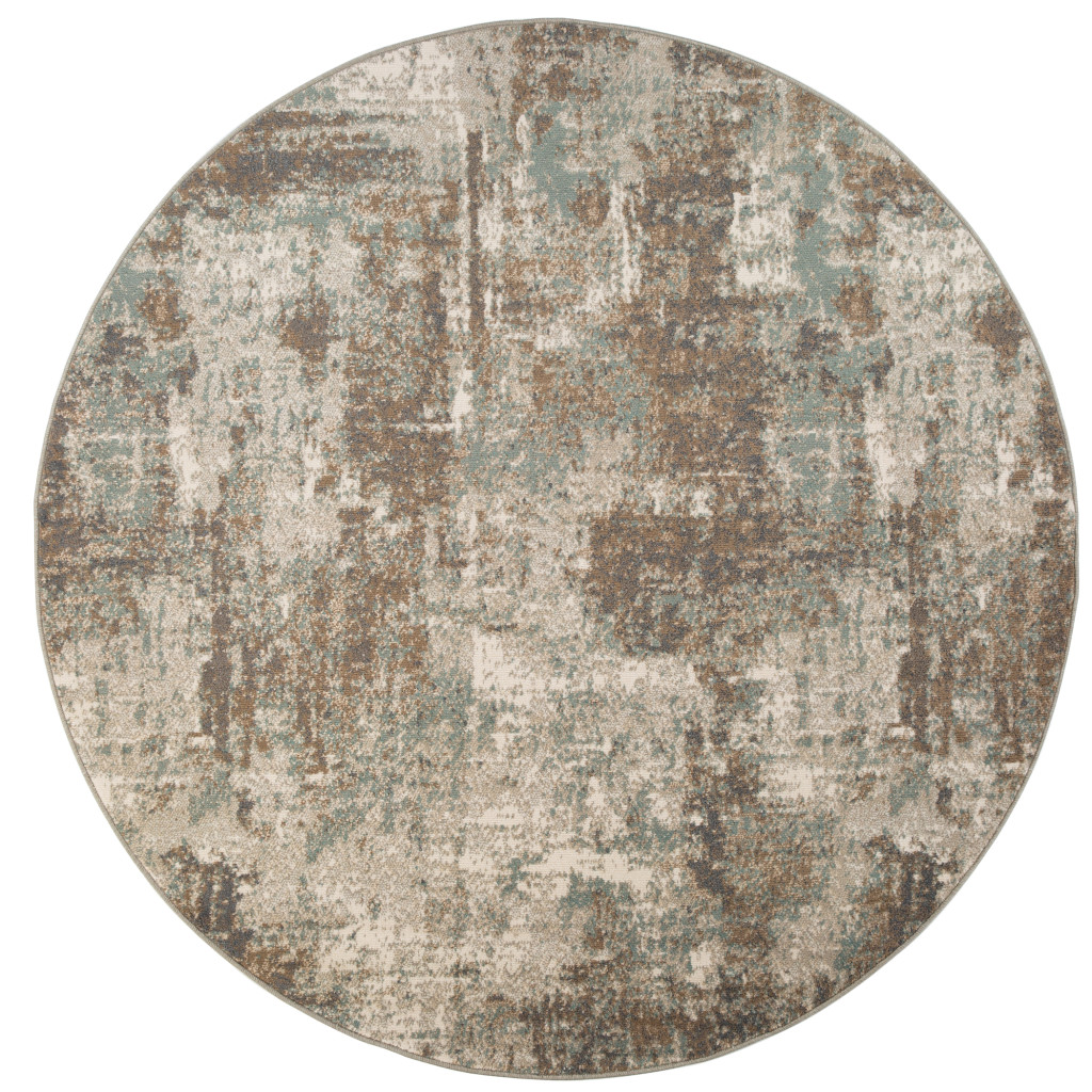 8 Brown Round Abstract Power Loom Area Rug