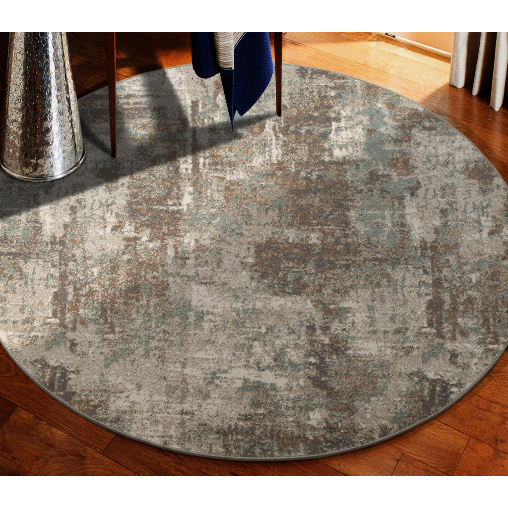 8 Brown Round Abstract Power Loom Area Rug