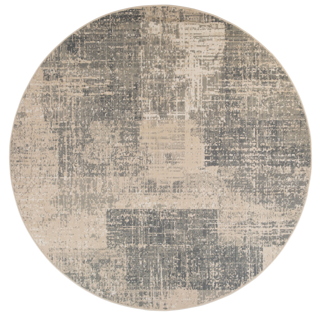 8 Light Blue Round Abstract Power Loom Area Rug