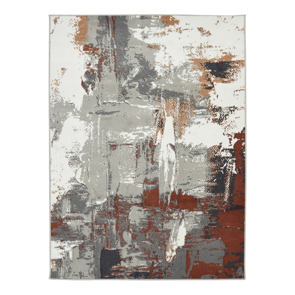8' Rust Round Abstract Power Loom Area Rug-531736-1