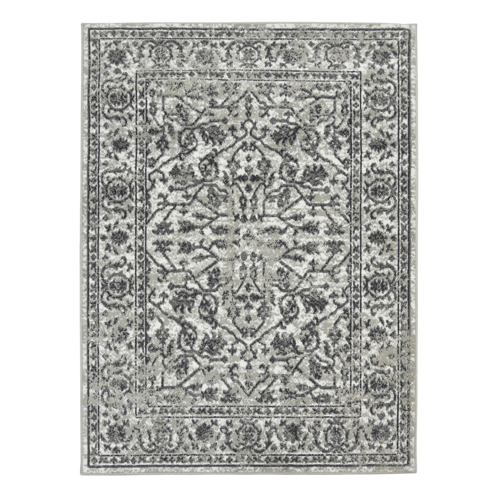 6' x 9' Gray Floral Power Loom Area Rug-531750-1