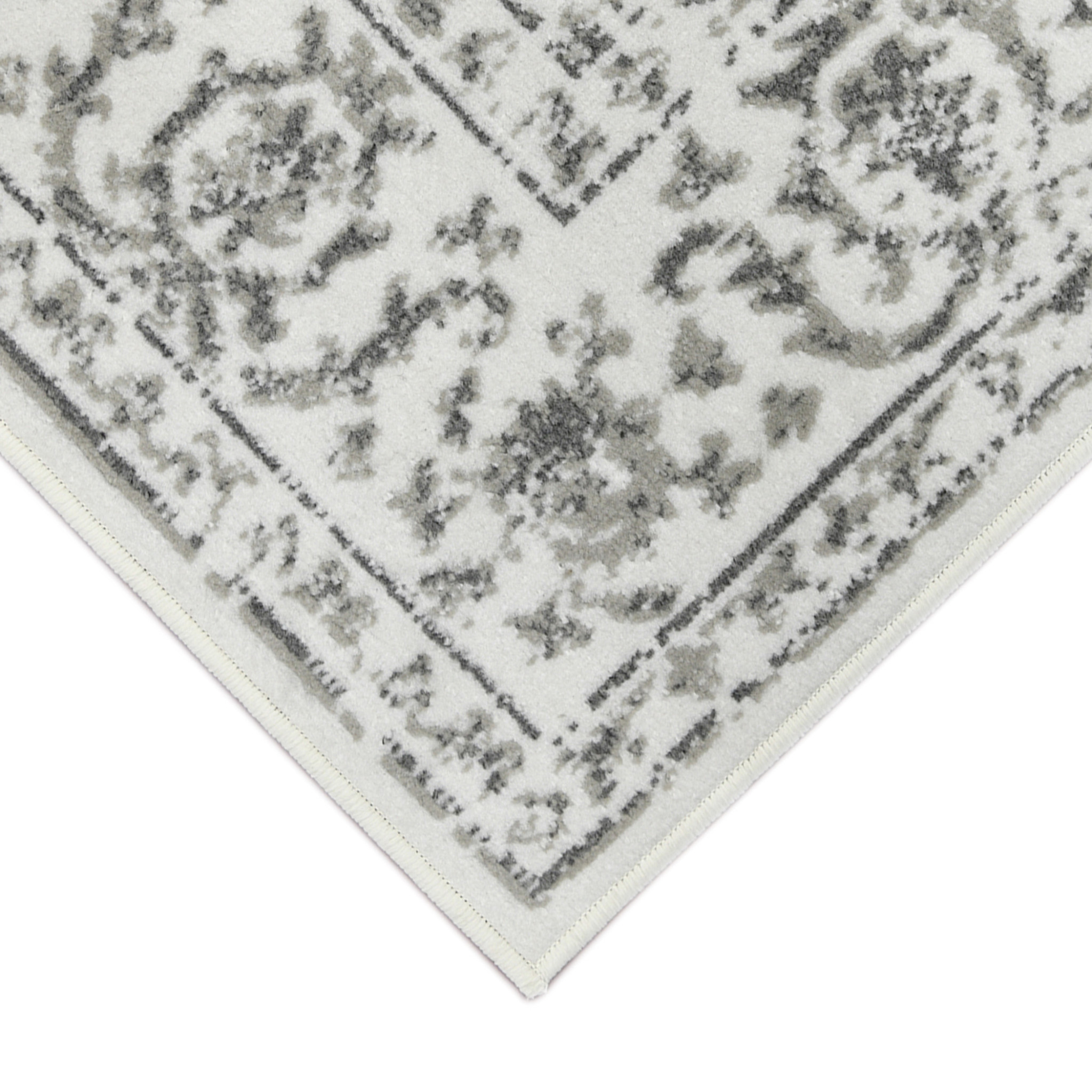 8 Light gray Round Floral Power Loom Area Rug With Fringe