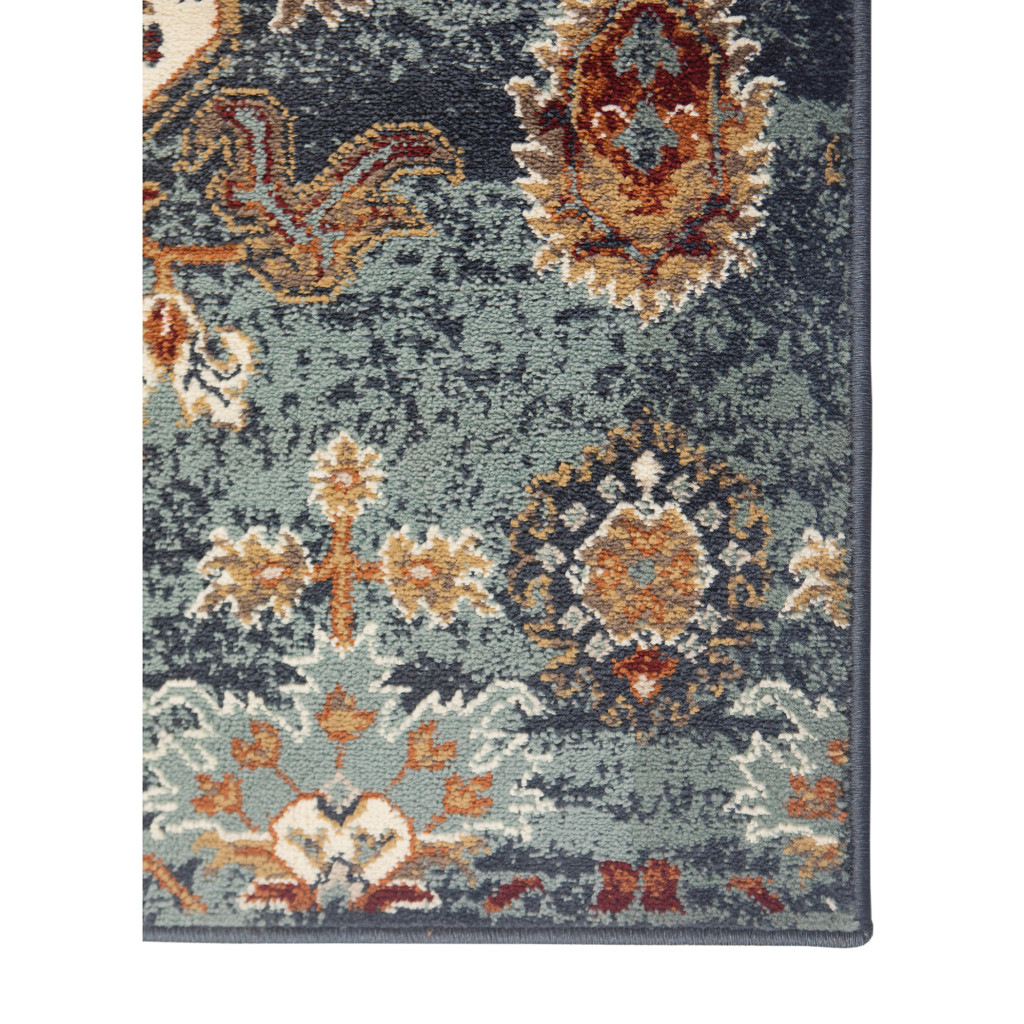 2" X 3" Teal Rust and Orange Oriental Power Loom Area Rug