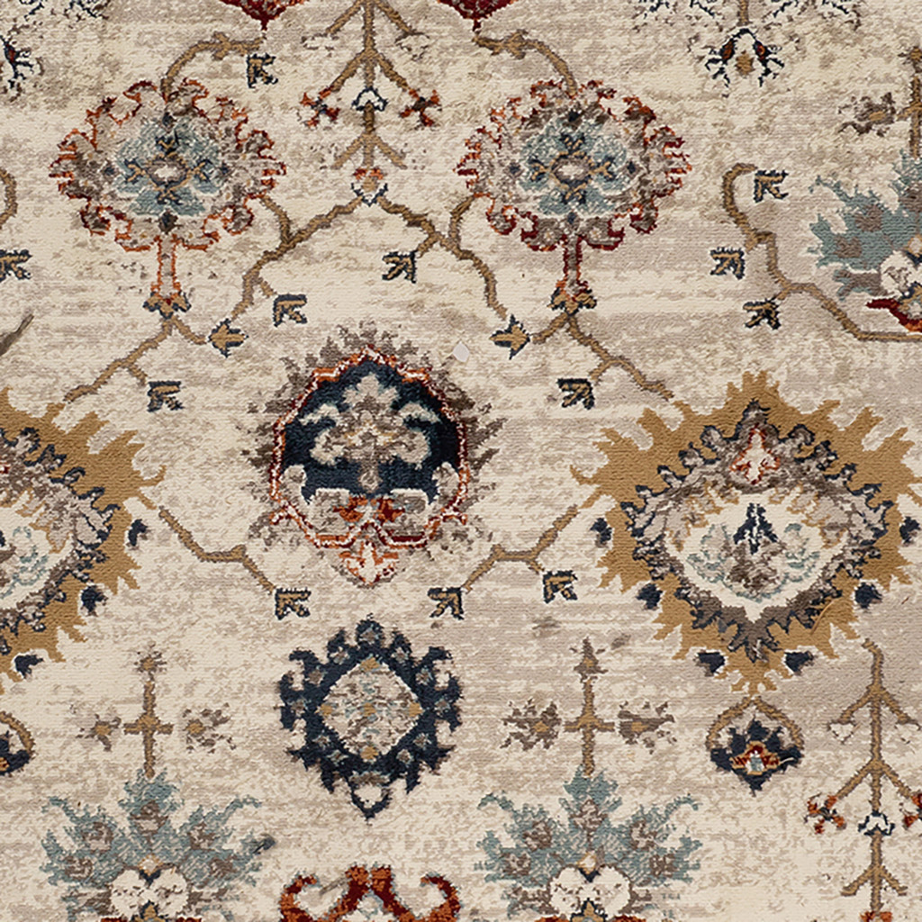 5" X 8" Beige Rust and Navy Oriental Power Loom Area Rug