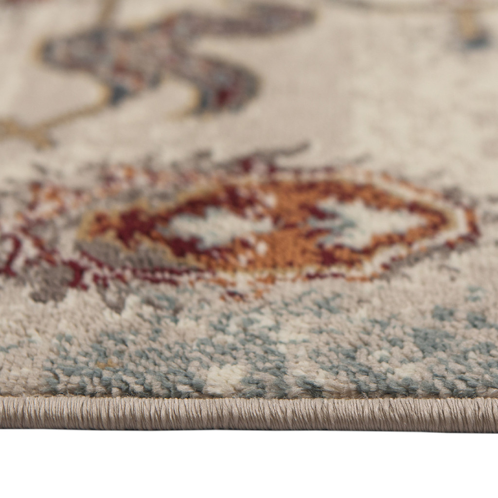 5" X 8" Beige Rust and Navy Oriental Power Loom Area Rug