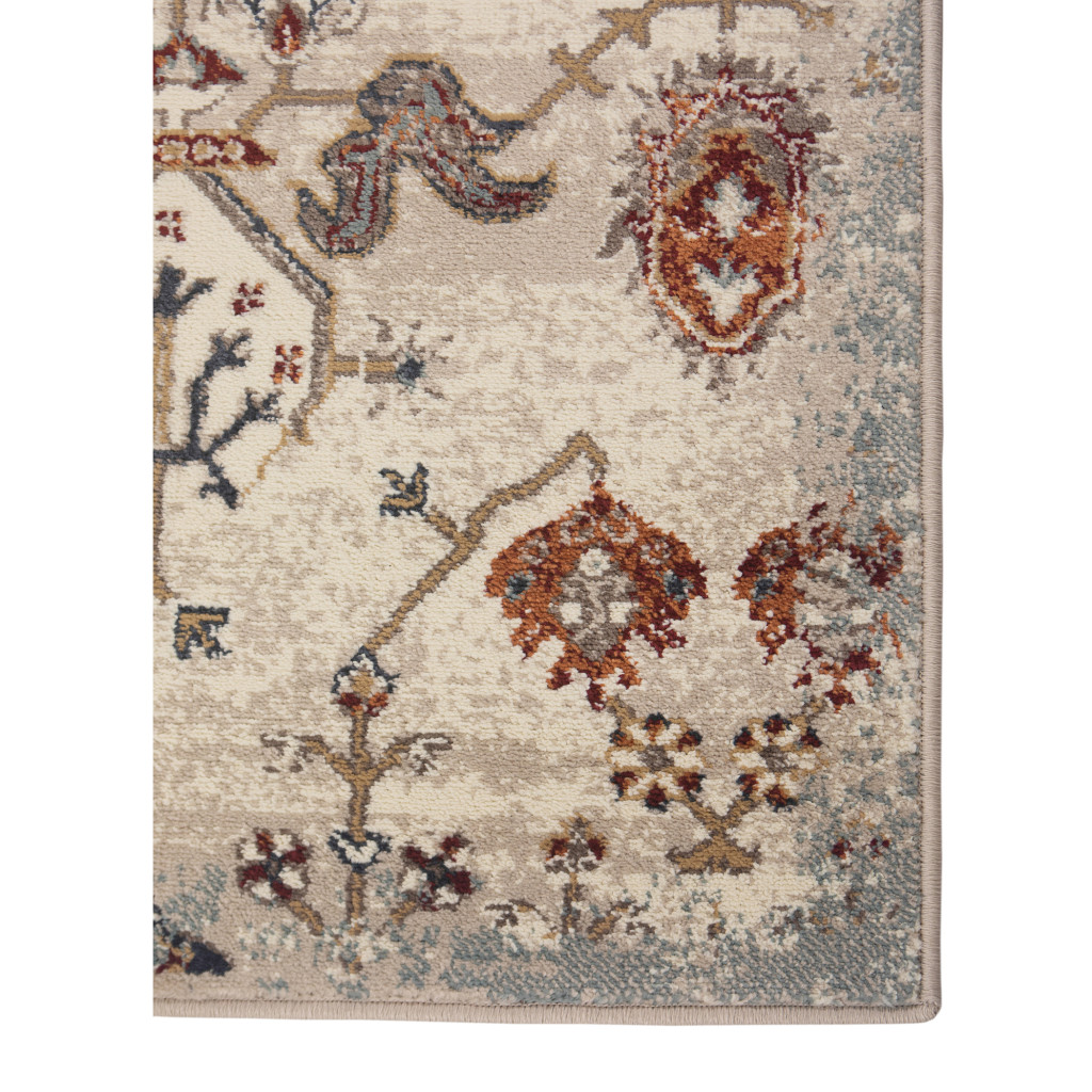 5" X 8" Beige Rust and Navy Oriental Power Loom Area Rug