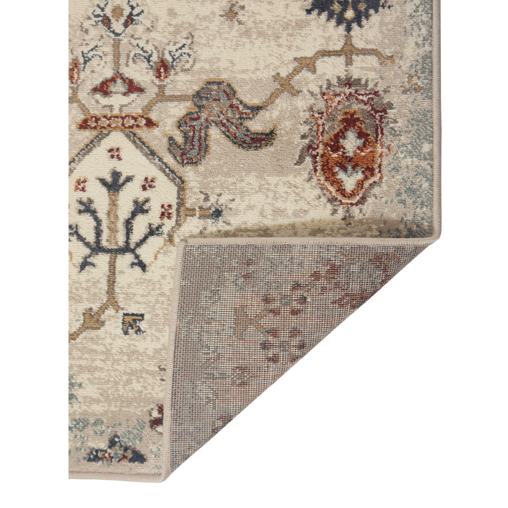 5" X 8" Beige Rust and Navy Oriental Power Loom Area Rug