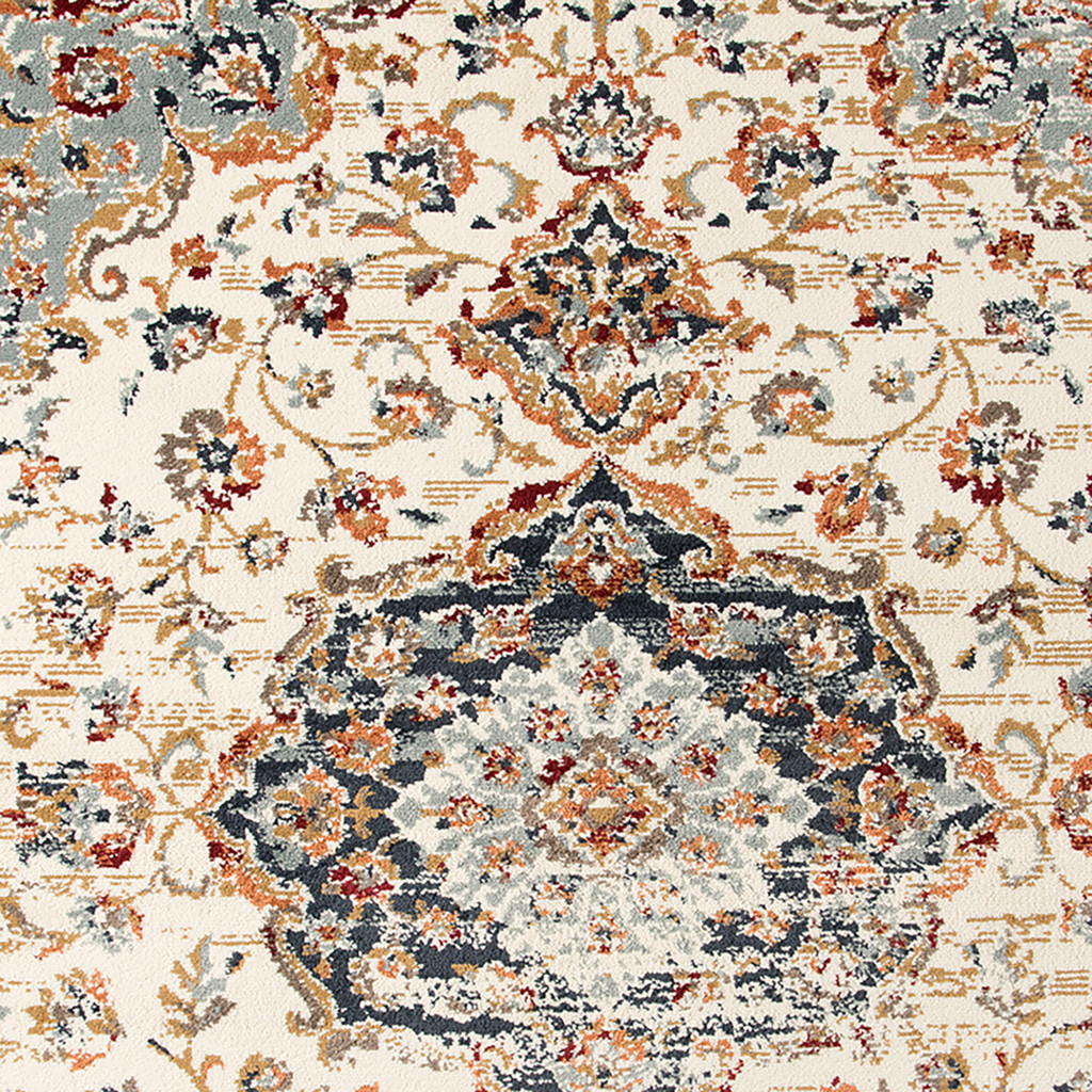 5" X 8" Ivory Navy and Orange Medallion Power Loom Area Rug