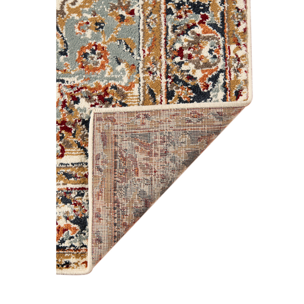 5" X 8" Ivory Navy and Orange Medallion Power Loom Area Rug