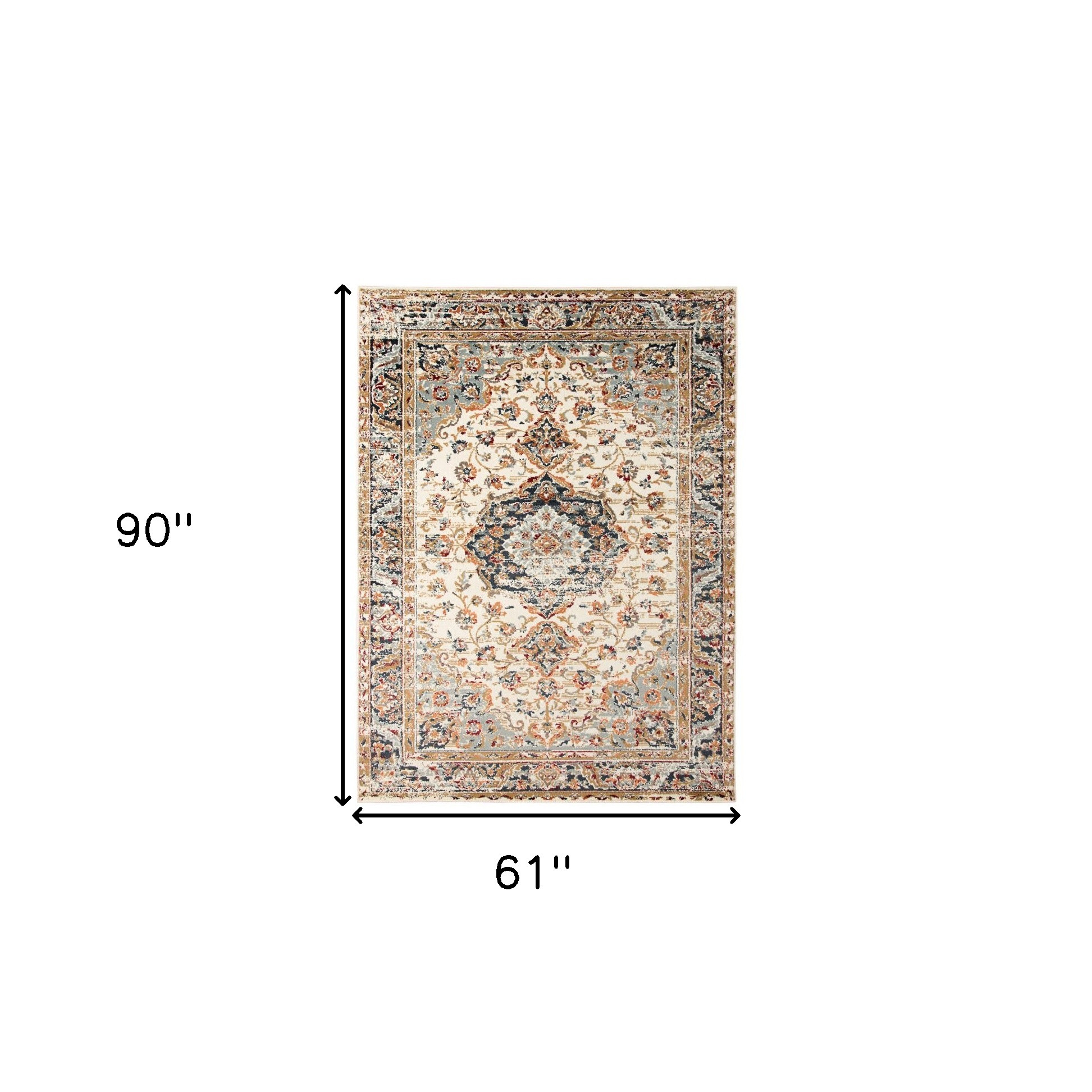 5" X 8" Ivory Navy and Orange Medallion Power Loom Area Rug