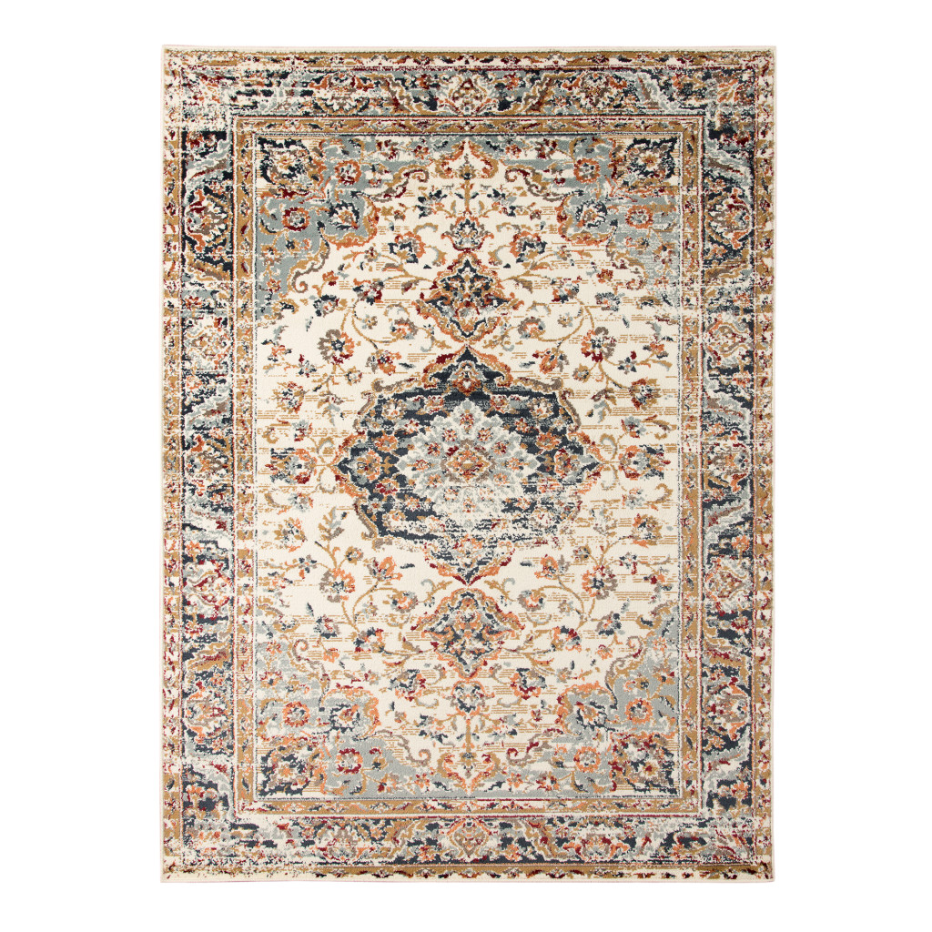 8' x 10' Orange and Ivory Medallion Power Loom Area Rug-531780-1