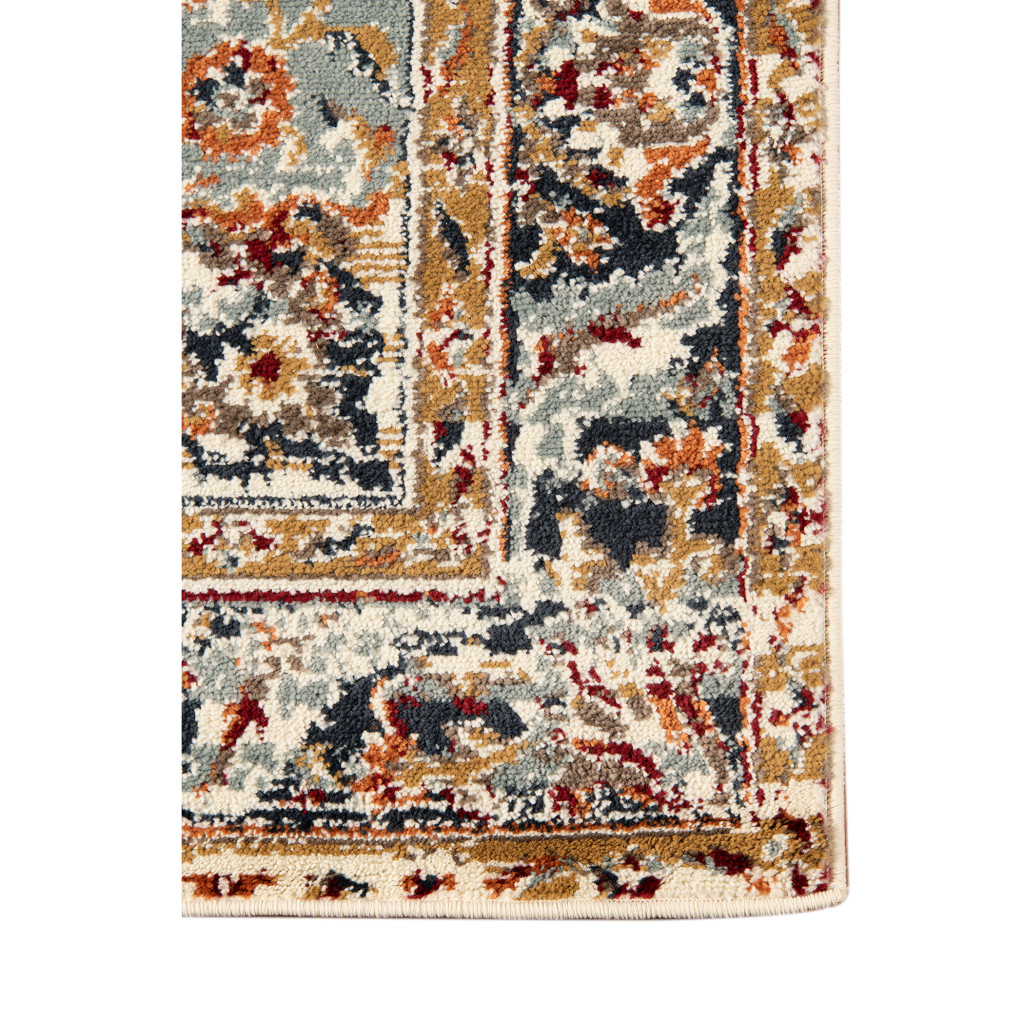 8" X 10" Ivory Navy and Orange Medallion Power Loom Area Rug
