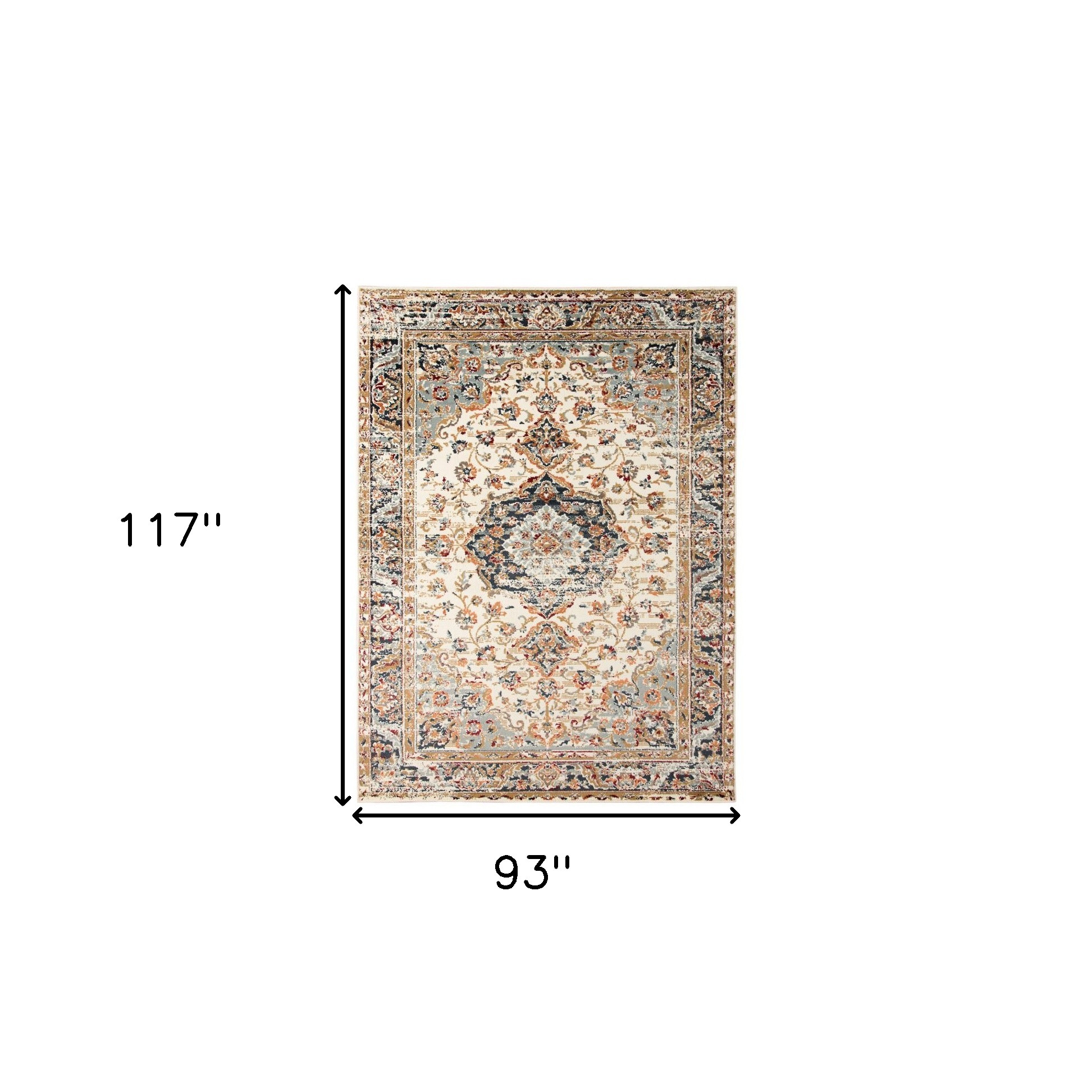 8" X 10" Ivory Navy and Orange Medallion Power Loom Area Rug