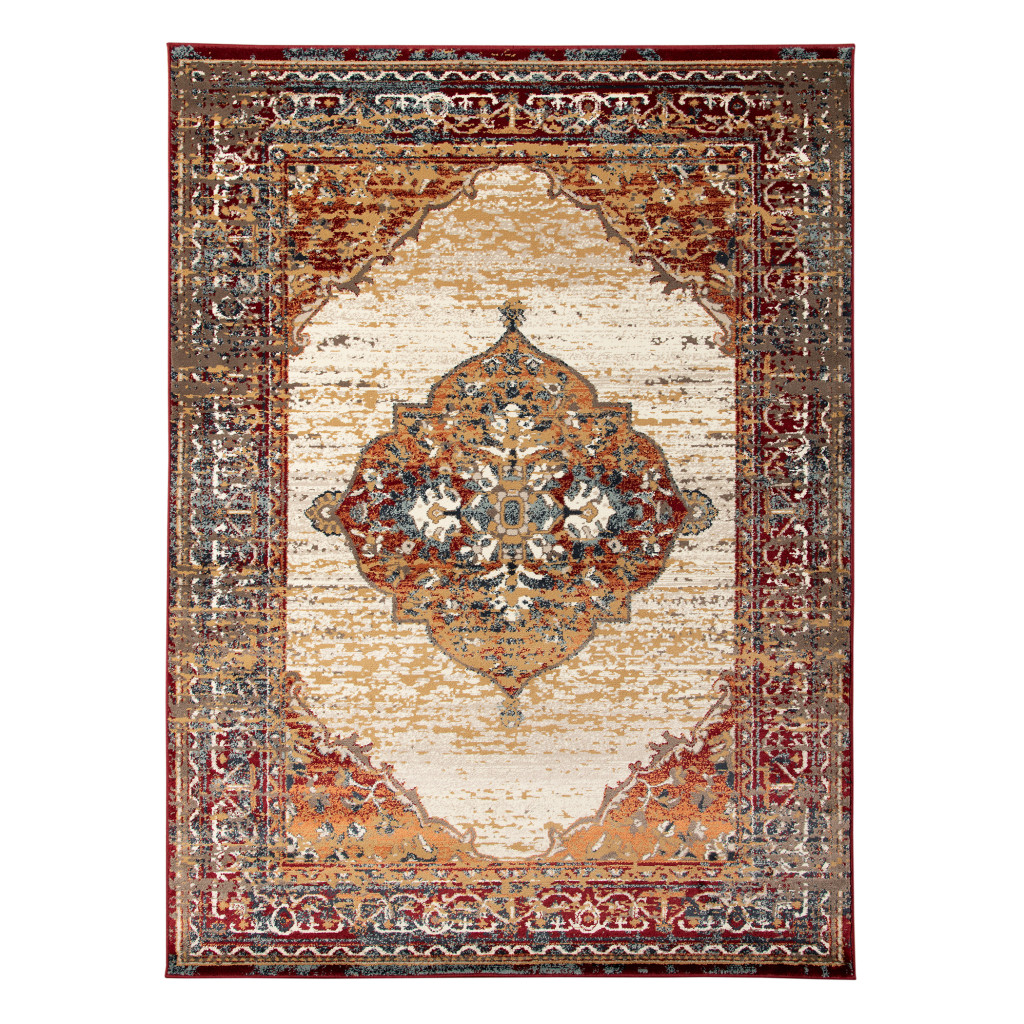 5' x 7' Red Medallion Power Loom Area Rug-531783-1