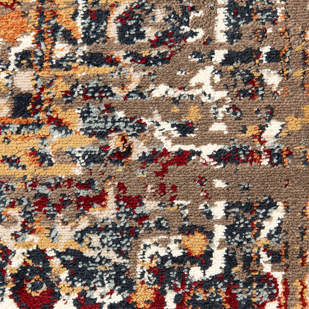 9" X 12" Ivory Red and Orange Medallion Power Loom Area Rug
