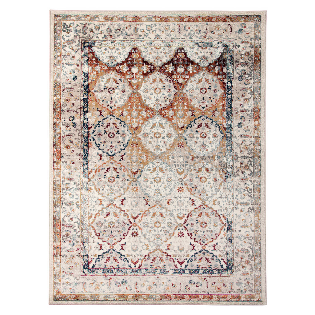 5 x 7 Beige Floral Medallion Power Loom Area Rug