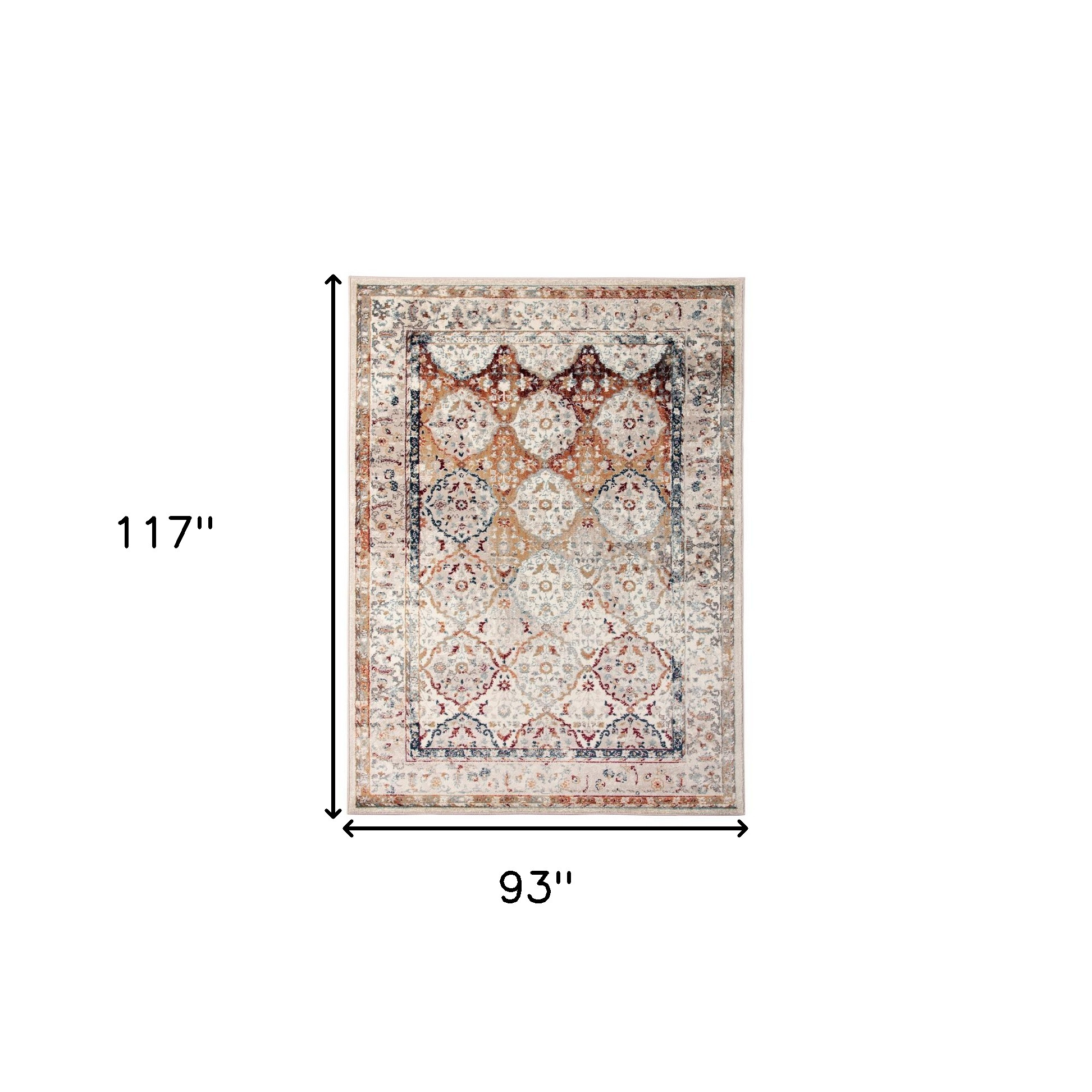8" X 10" Beige Rust and Navy Floral Medallion Power Loom Area Rug